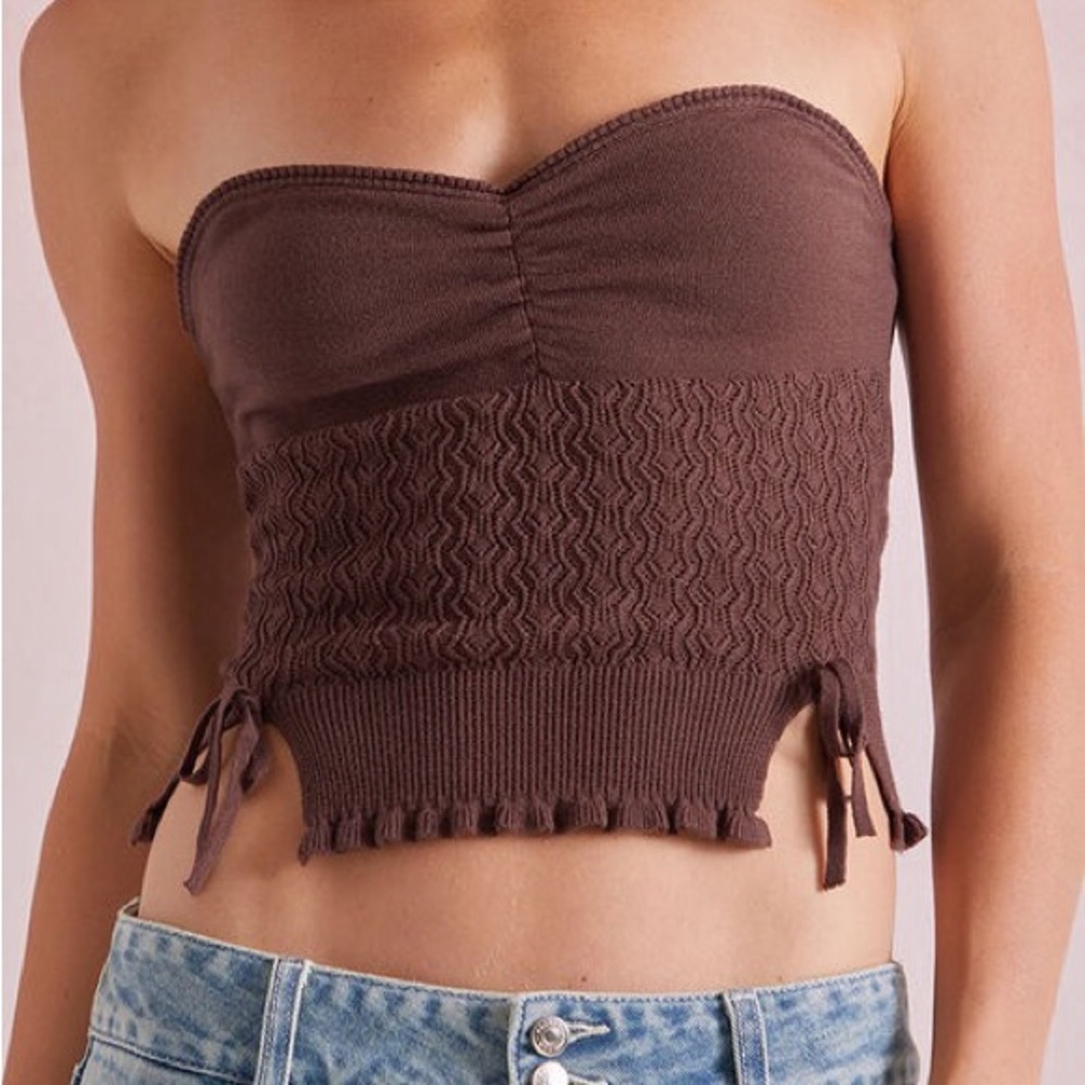 Brown Strapless Knit Top